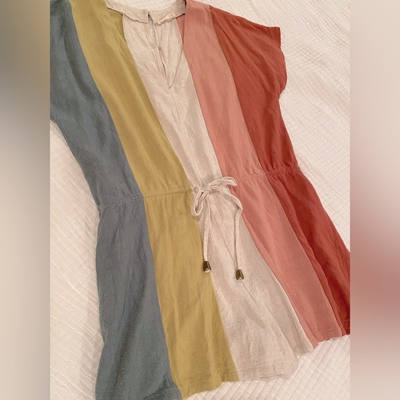 Linen Blend Boho Stripe Colorblock Coastal Romper - Picture 5 of 13